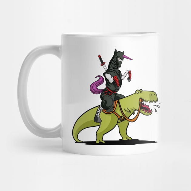 Ninja Unicorn Riding T-Rex Dinosaur by underheaven